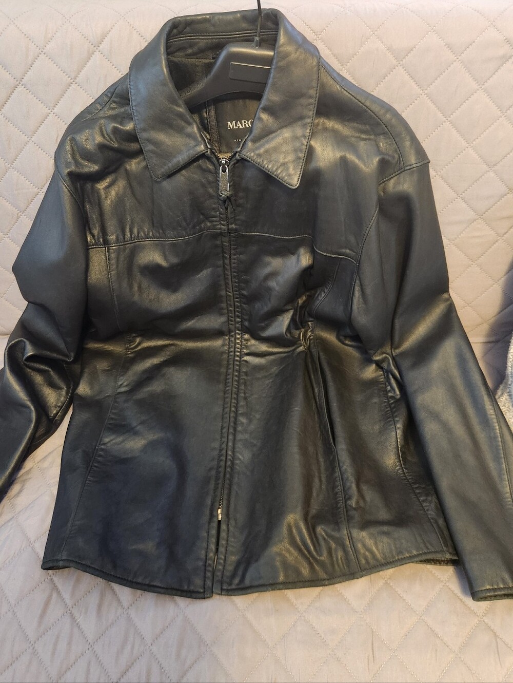 Black Leather Zip-Front Jacket - Women
